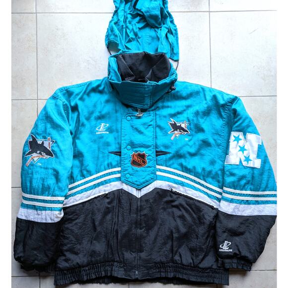 San Jose Sharks 90s Logo ATHLETIC puffer SPELL jacket XL teal NHL hockey vintage - Picture 7 of 10